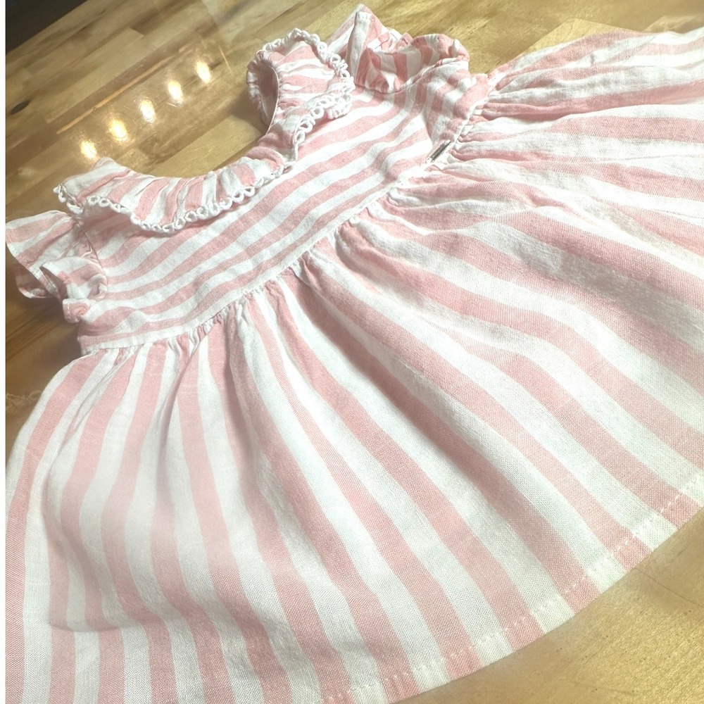 Mayoral Short Set Kids 24M Pink Excellent Striped Linen Blend Ruffle 2pc - Picture 4 of 8